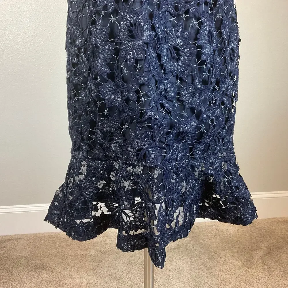 Aidan Mattox Lace Sleeveless Midi Sheath Party Cocktail Dress Blue Size 10 - Picture 8 of 11
